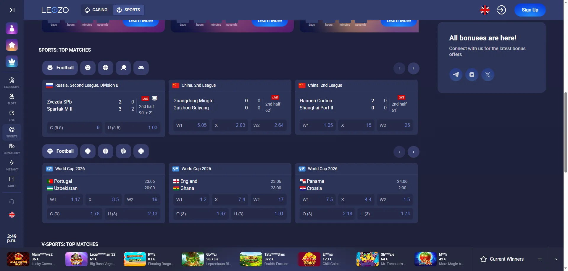 Legzo Casino spordipanused ja ennustused Eesti mängijatele